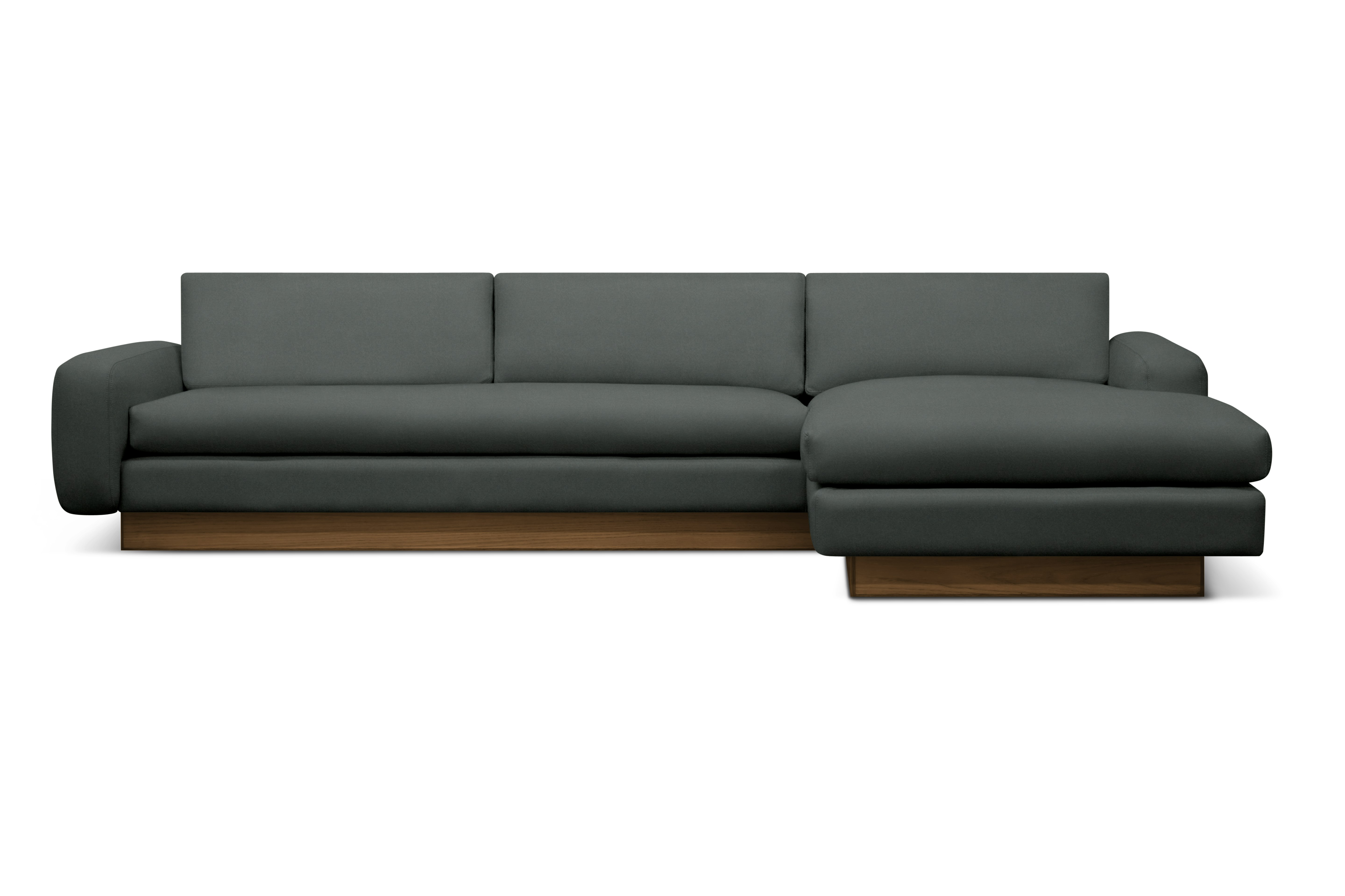 Mesa Sectional with Chaise - Right,  Marquis Velvet,  Charcoal,  Walnut
