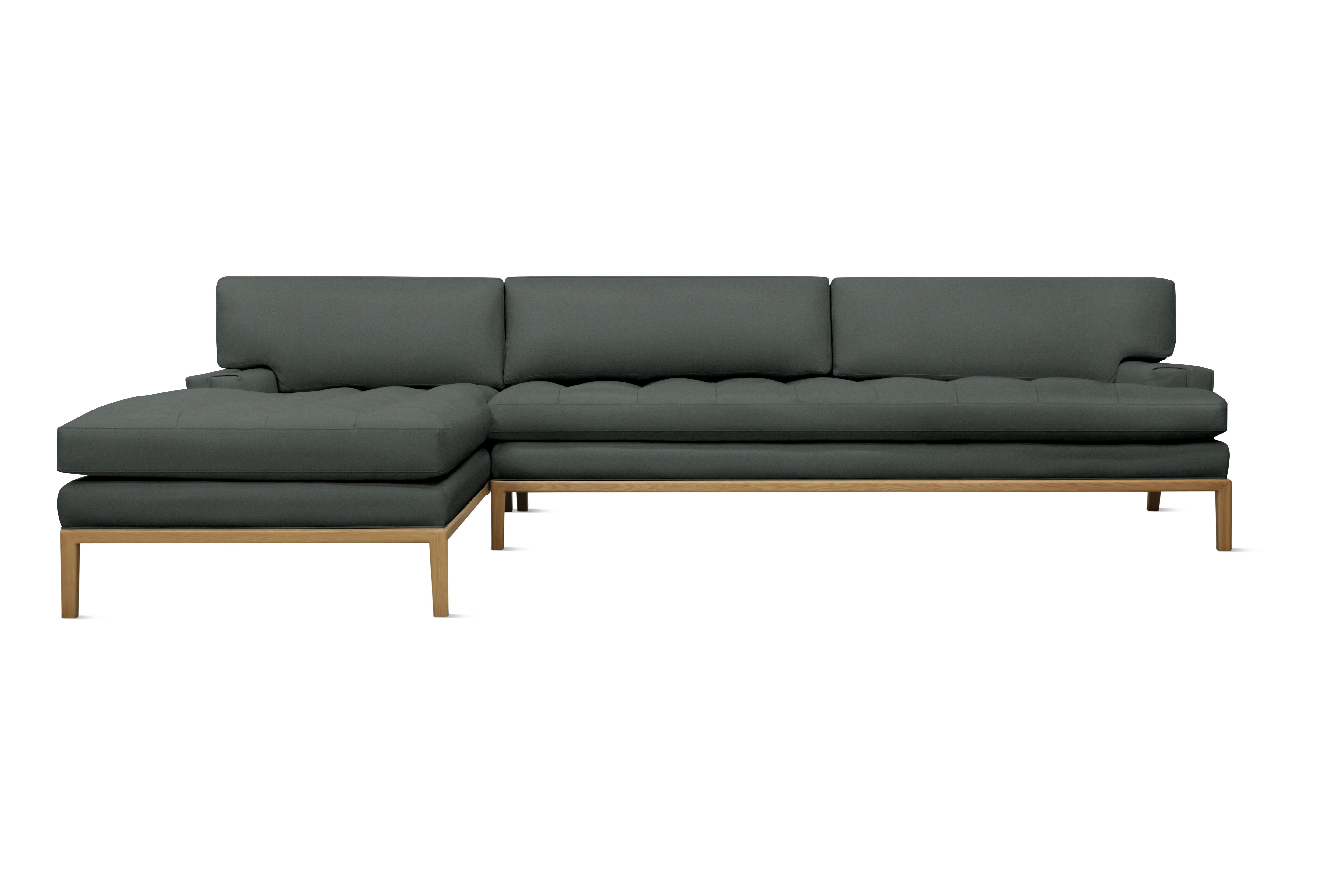 Forster Sectional with Chaise - Left,  Marquis Velvet,  Charcoal,  Oak
