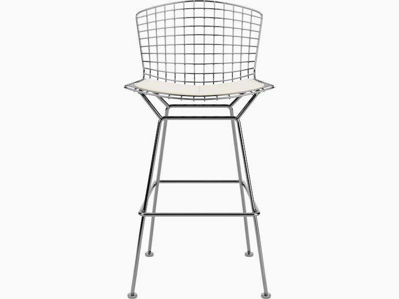 Bertoia Stool - Bar Height, With Seat Pad, Polished Chrome, Classic Boucle, Pearl