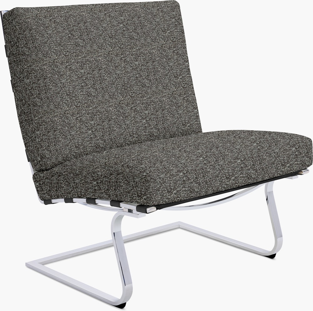Tugendhat Chair in Modern Tweed,  Tailor with belting in Belting Leather,  Black and chrome frame