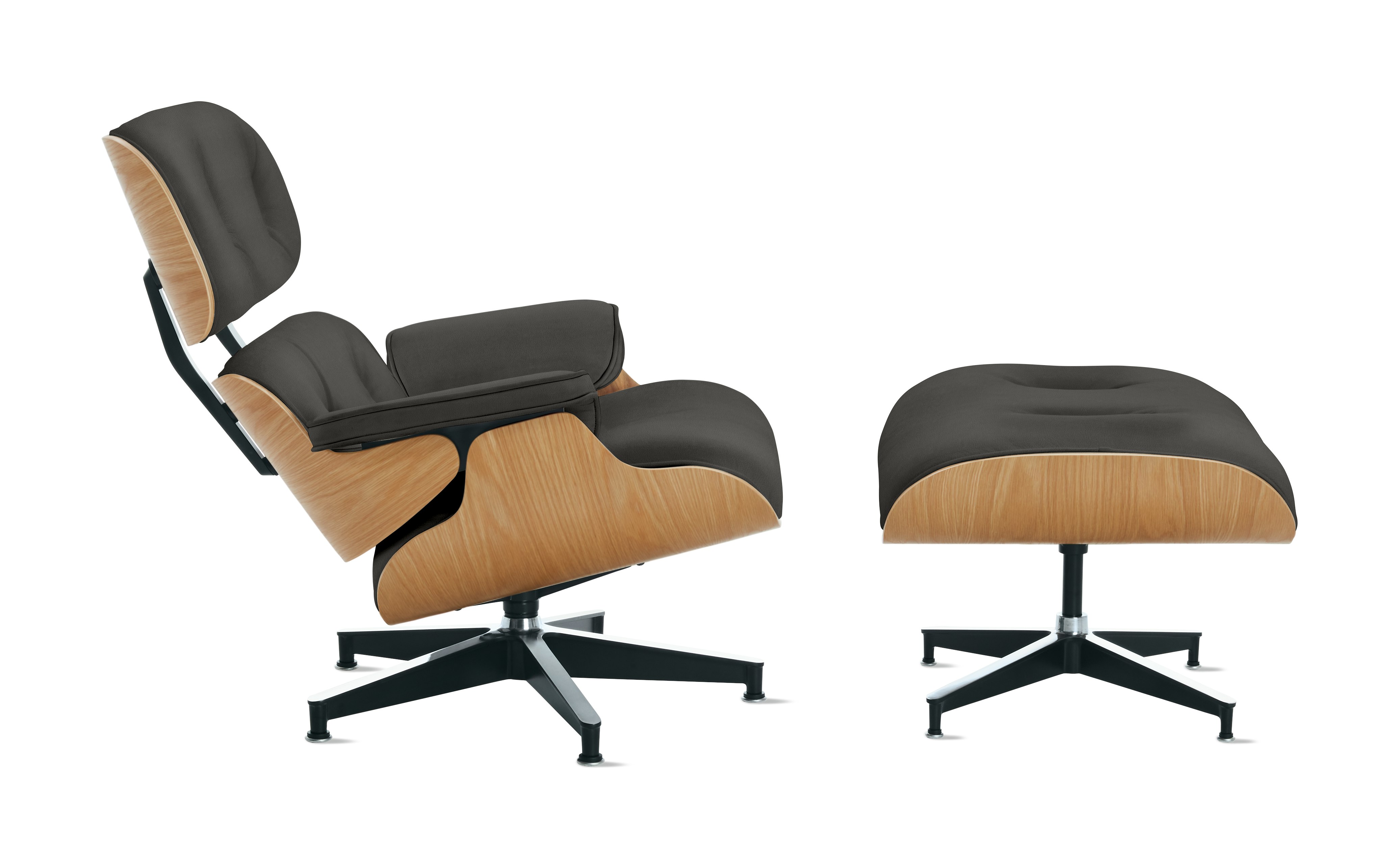 Eames Lounge & Ottoman - Standard,  White Oak,  2100 Series Leather,  Graphite