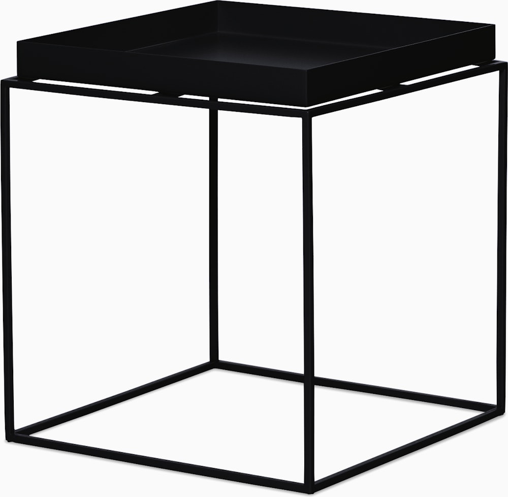 A black Tray Side Table viewed from an angle