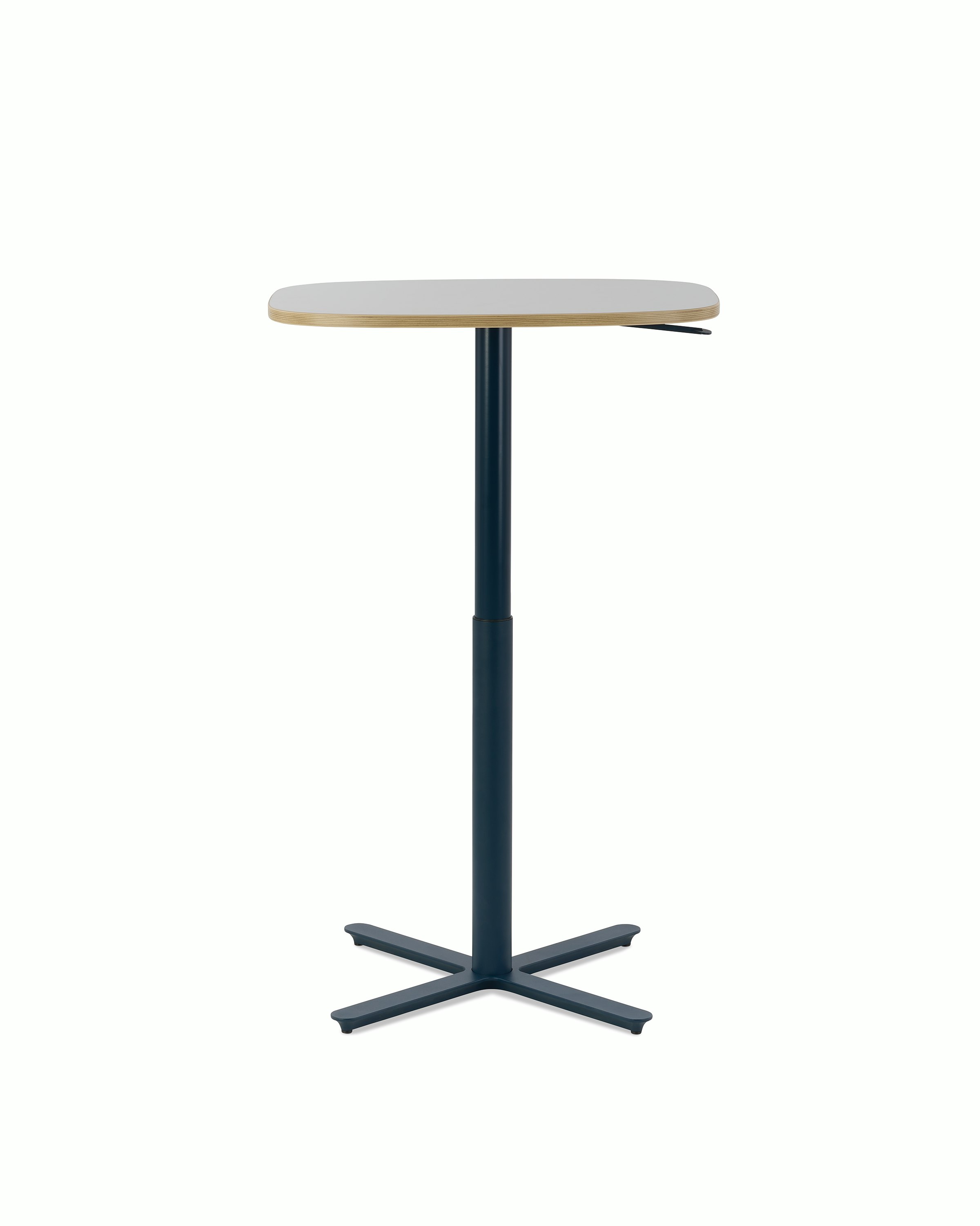 Large Passport Work Table with white surface, plywood edge and blue base on glides.