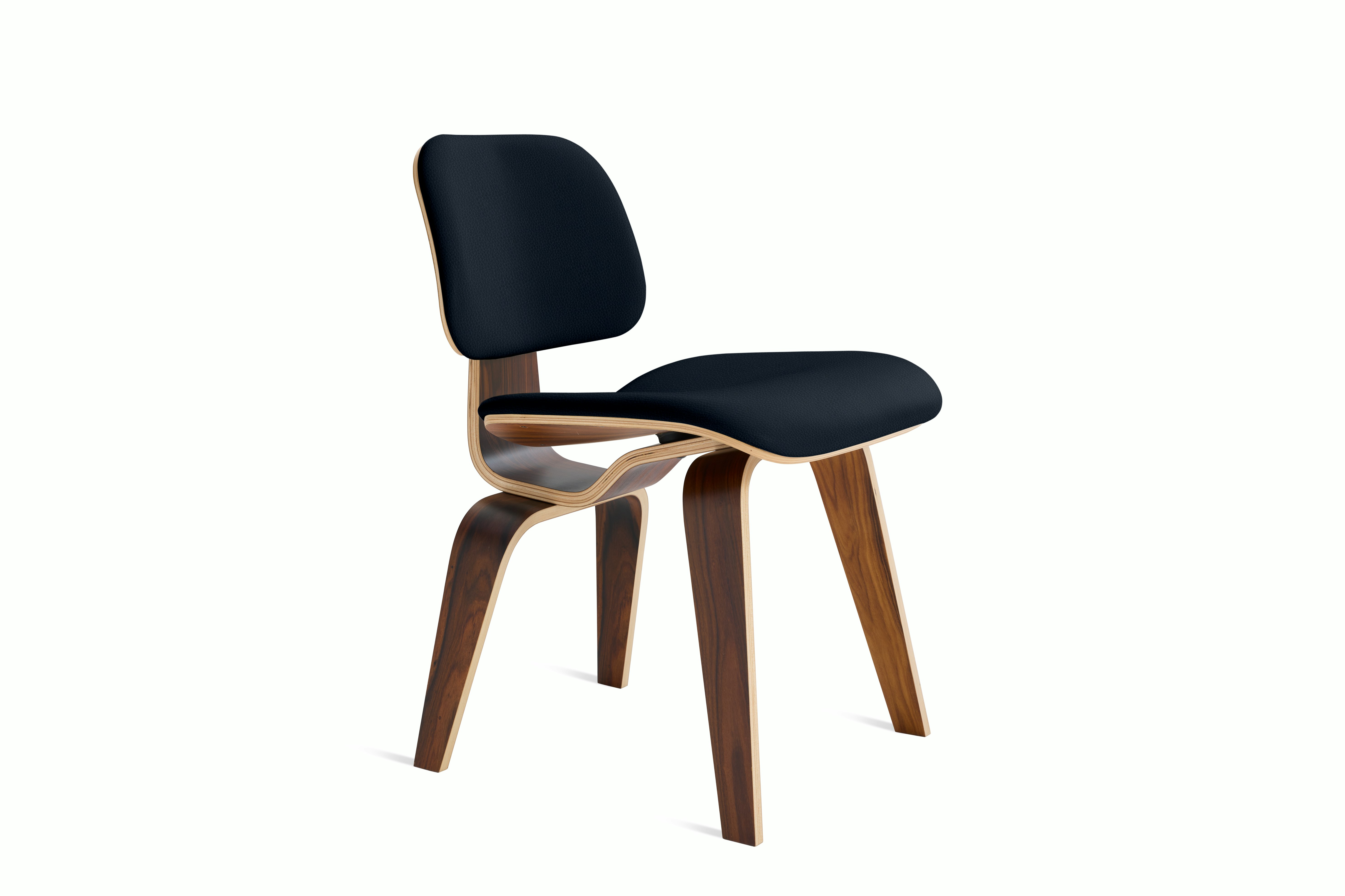 Eames Molded Plywood Dining Chair Wood Base (DCW) in Santos Palisander,  Prone Leather,  Sail