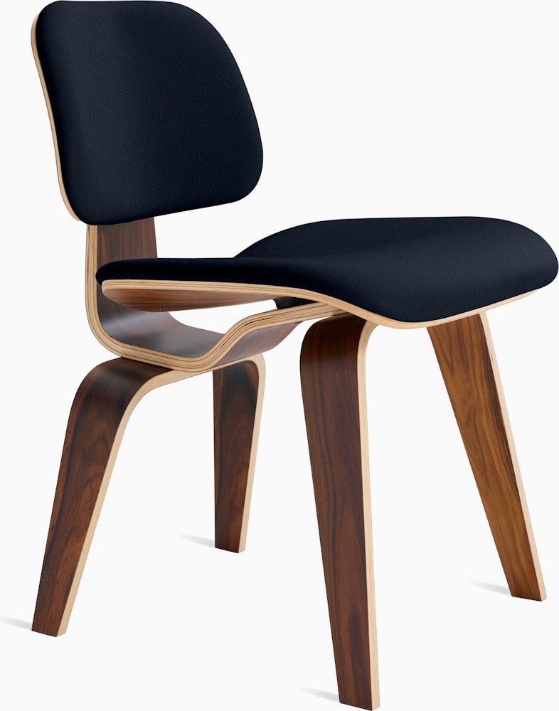 Eames Molded Plywood Dining Chair Wood Base (DCW) in Santos Palisander,  Prone Leather,  Sail