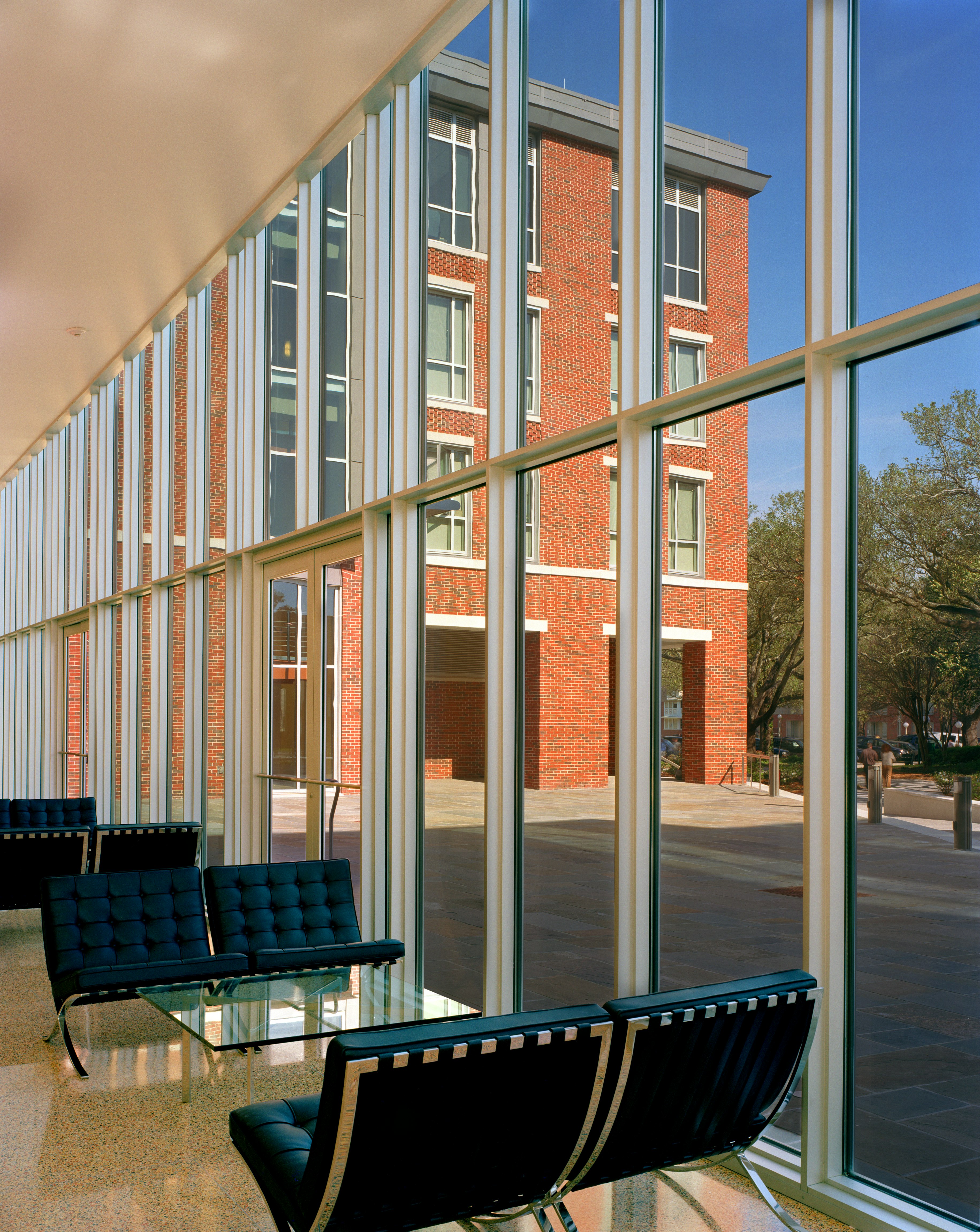 Mies van der Rohe Barcelona Lounge Chair with Glass Metal Table