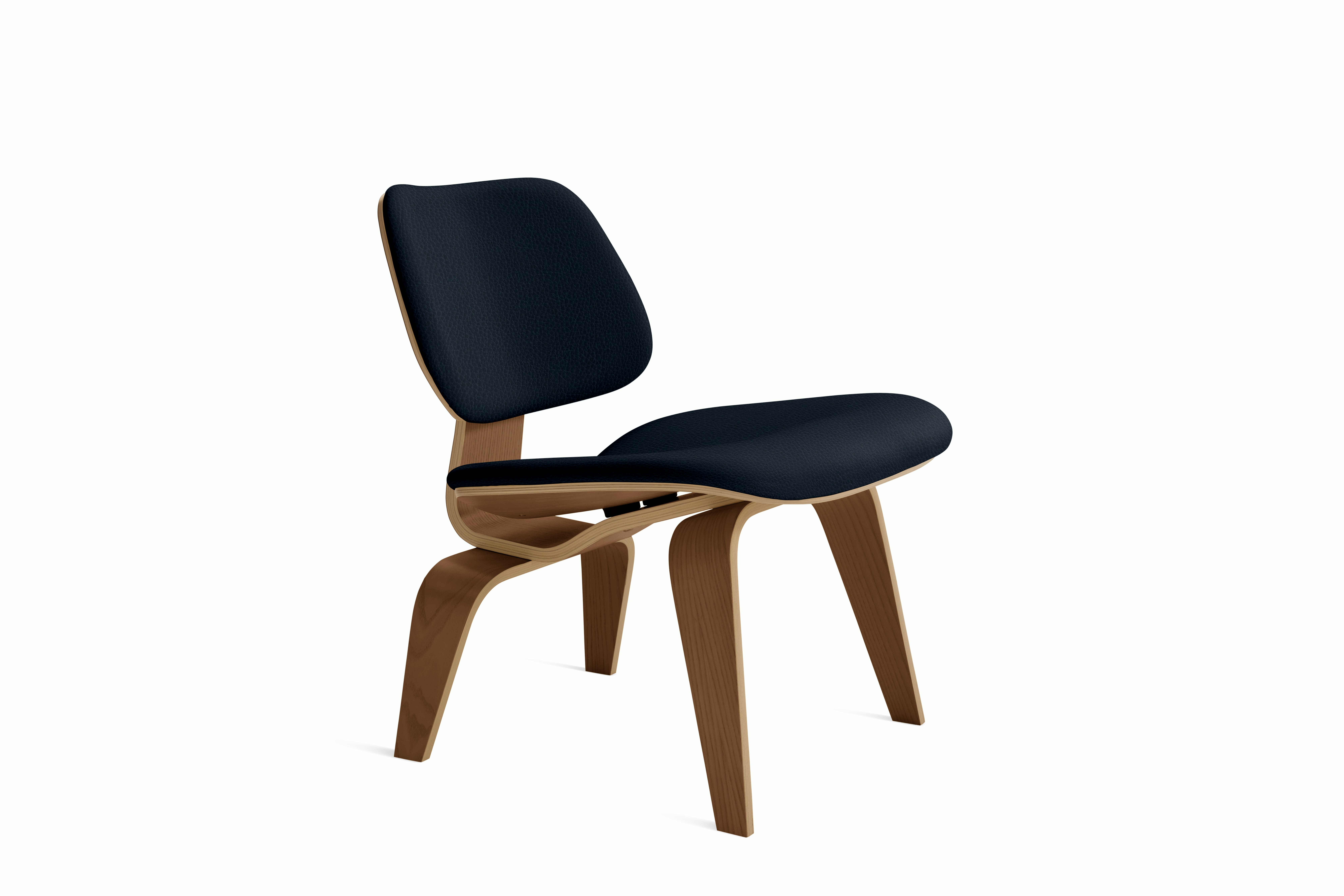 Eames Molded Plywood Lounge Chair Wood Base (LCW) - Upholstered,  Ebony,  Prone Leather,  Script