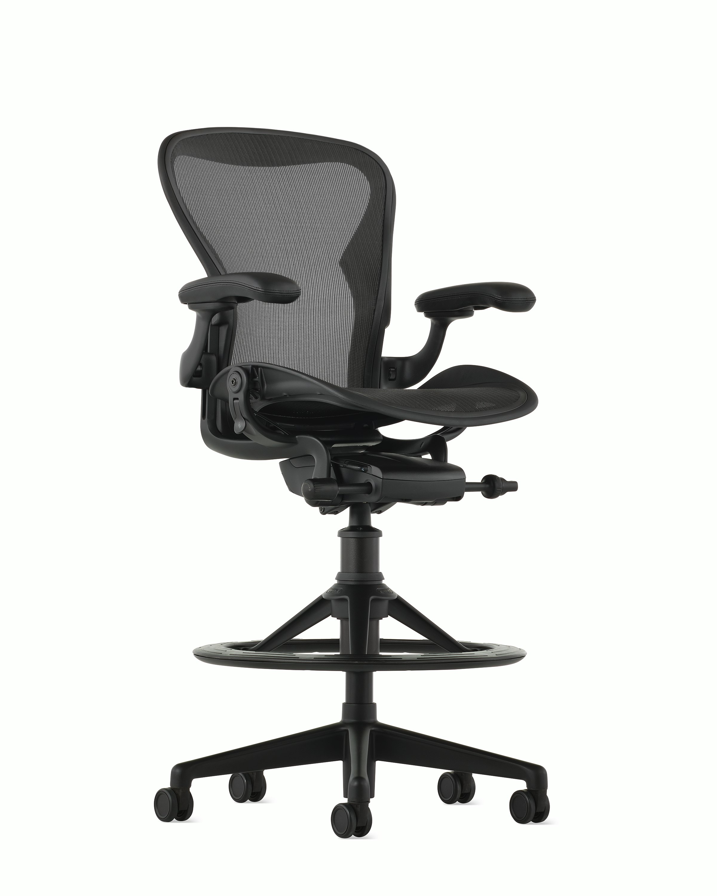 Aeron Stool in Onyx with Zonal Support, Tilt Limiter, Seat Angle and stationary arms