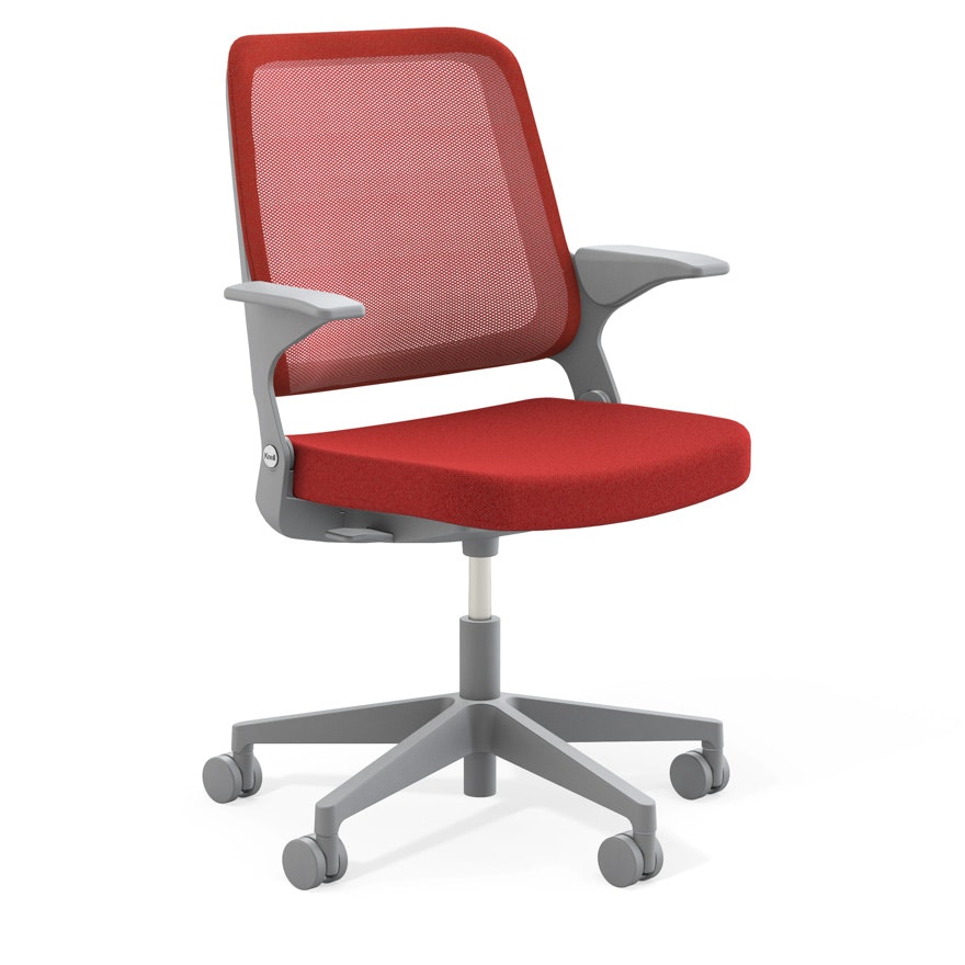 Ollo Chair - Arms, Poppy, Poppy, Medium Grey, Plastic, Soft Casters