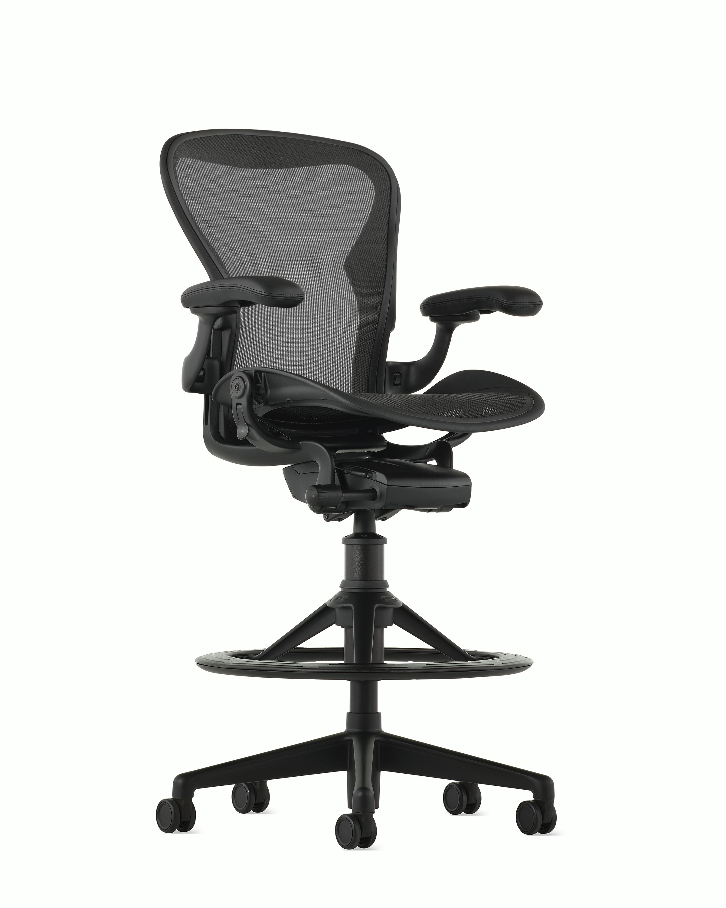 Aeron Stool in Onyx with Zonal Support, Standard Tilt and stationary arms