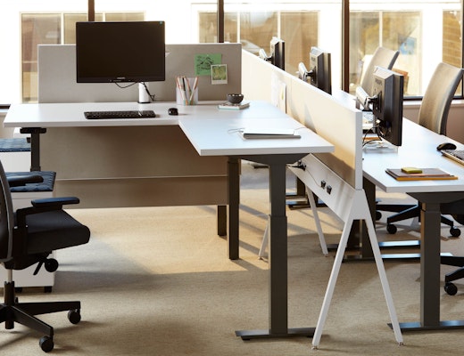Horsepower with Tone Height-Adjustable Tables adaptable ergonomic height adjustable focused individual open plan workspace power electric solutions