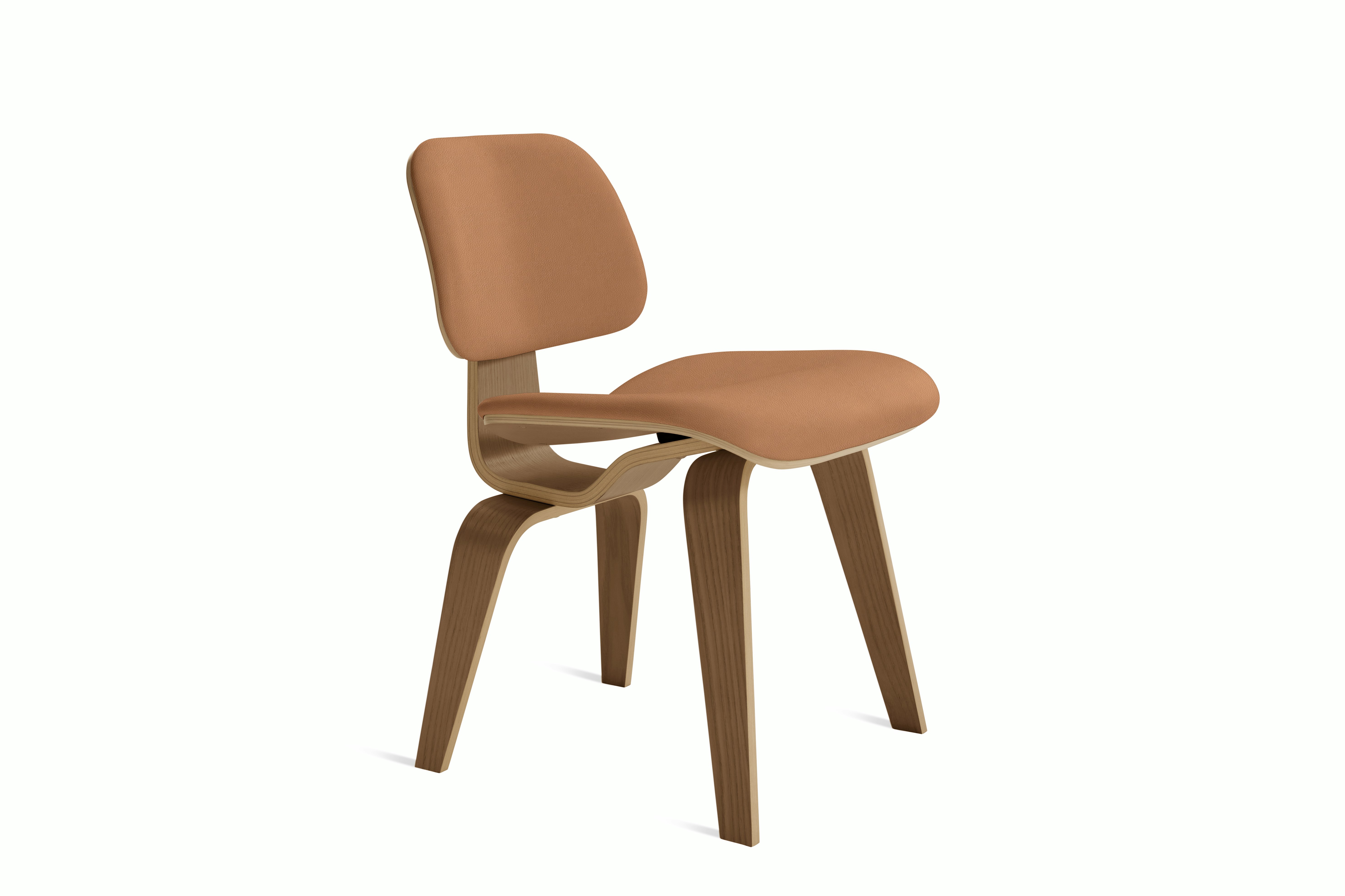 Eames Molded Plywood Dining Chair Wood Base (DCW) in Walnut,  Prone Leather,  Shore