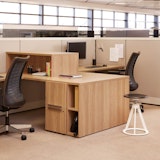 Efficient Planning with Dividends Horizon and Anchor Storage knoll essentials refined focus laminate fronts wood grain laminate personal storage filing cubby bin smoked Glass Add Ups task chair task light efficient planning combination pedestal desktop stacker