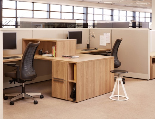 Efficient Planning with Dividends Horizon and Anchor Storage knoll essentials refined focus laminate fronts wood grain laminate personal storage filing cubby bin smoked Glass Add Ups task chair task light efficient planning combination pedestal desktop stacker