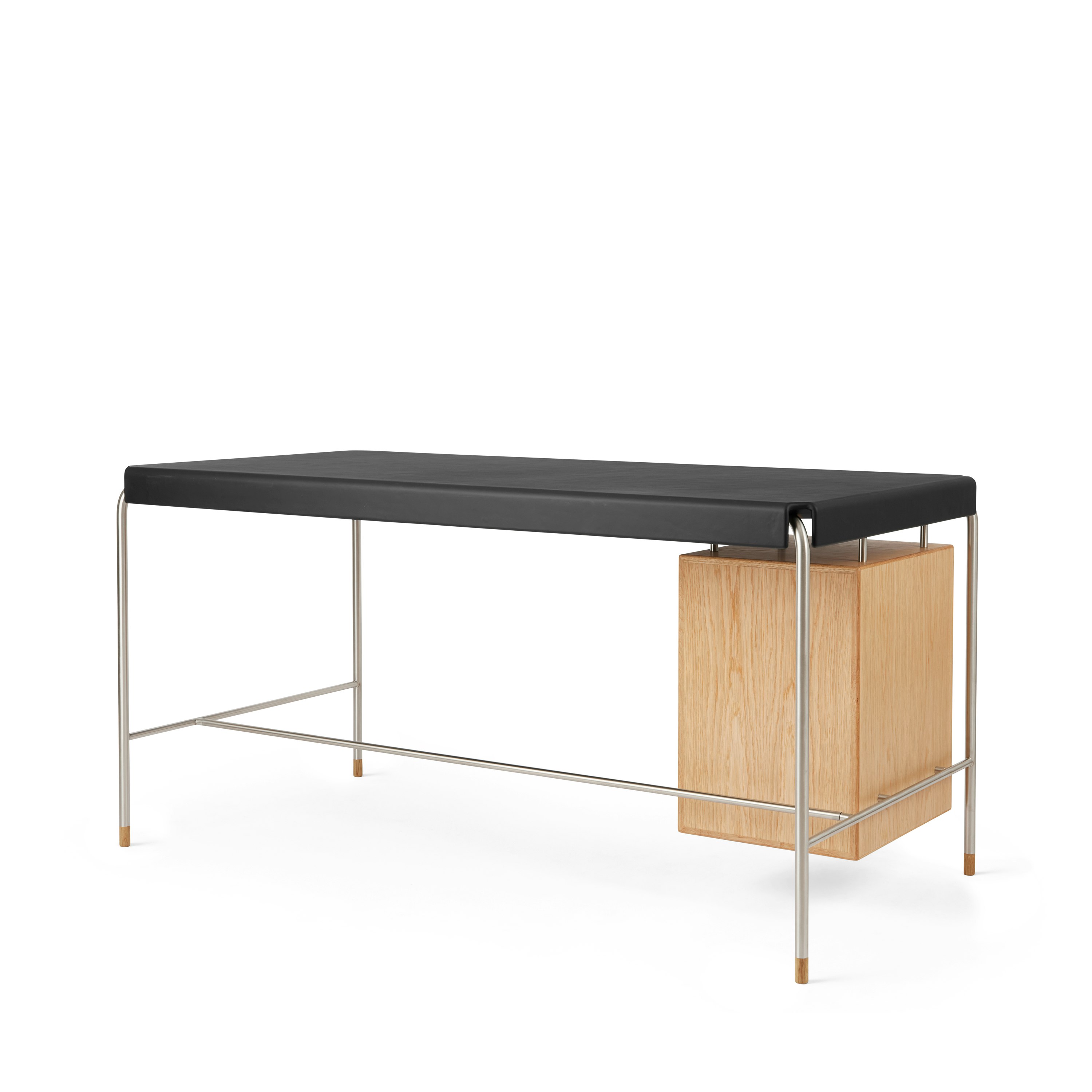AJ52 Desk - 55.1x27.6, Black Leather / Oiled Oak