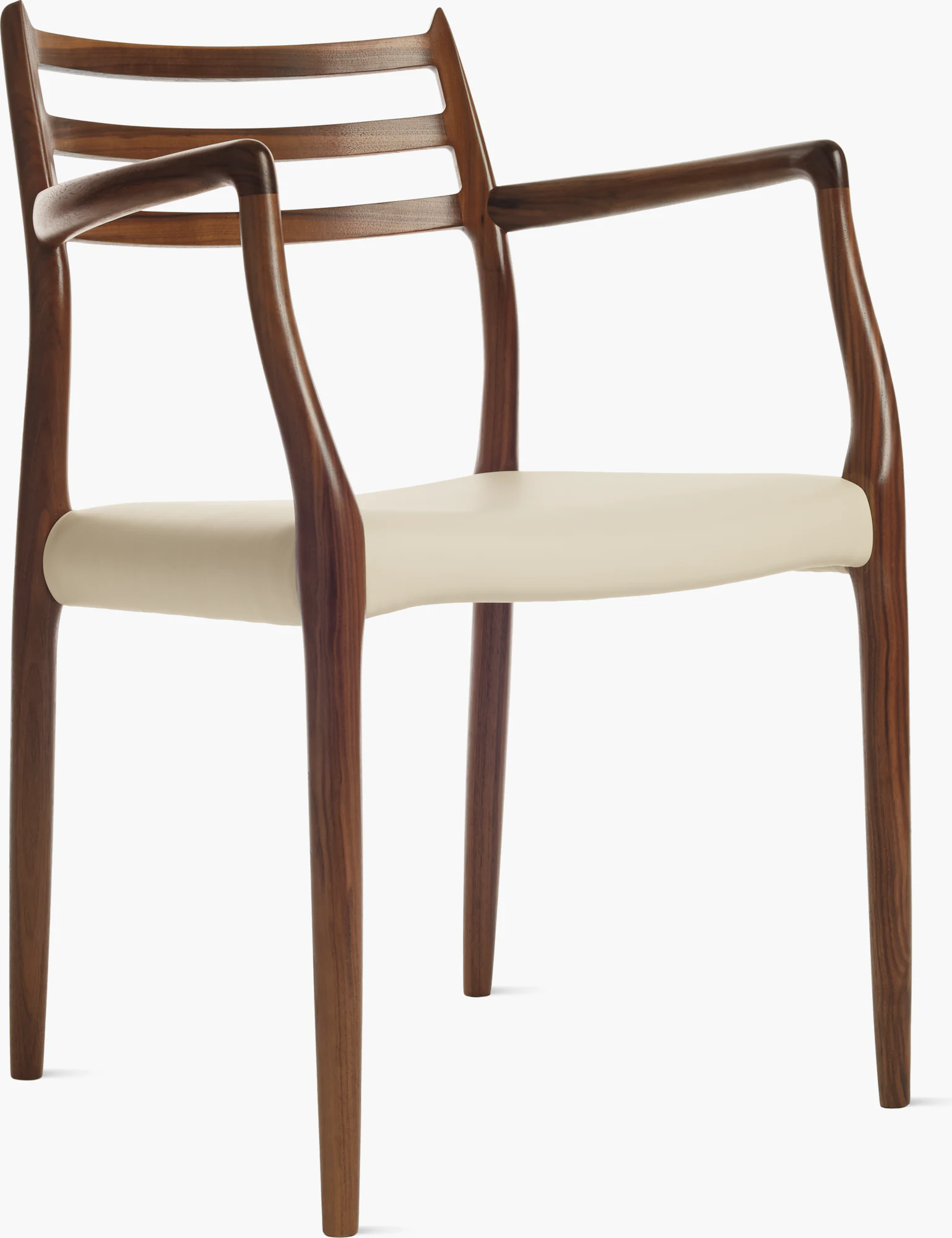 Moller Model 62 armchair with walnut frame and ivory leather seat.