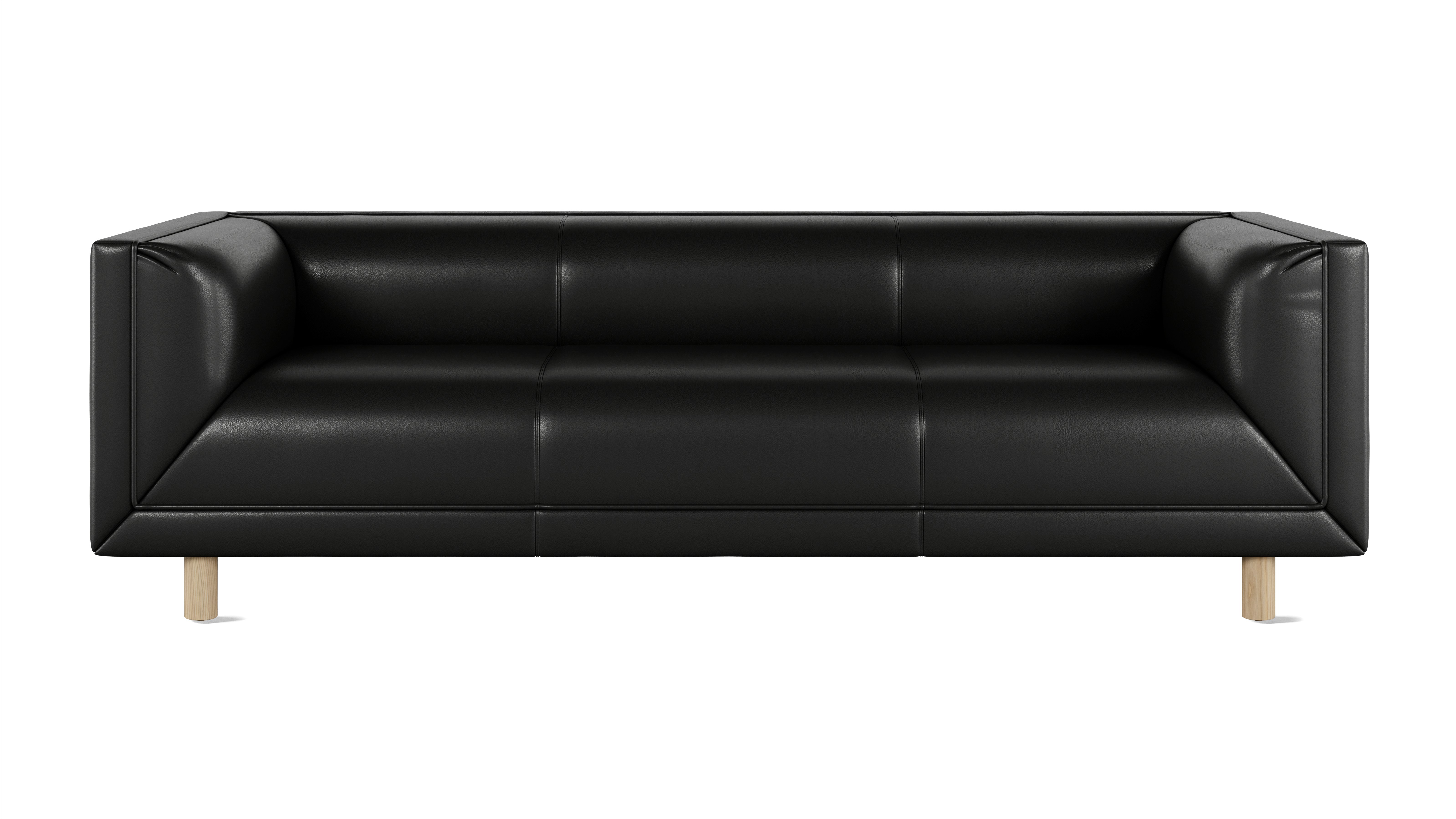 Rolled Arm Sofa 84,  Prone Leather,  Obsidian,  White Ash