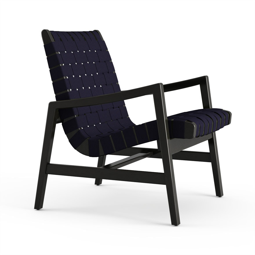 Risom Lounge Chair - Arm, Navy Sunbrella, Ebonized Maple