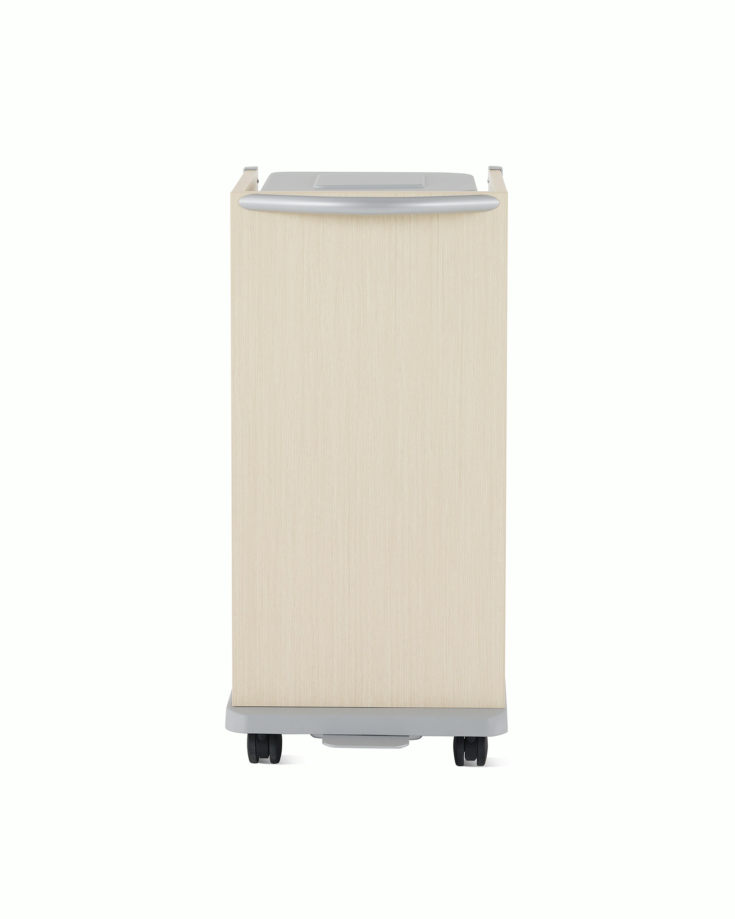 Front view of a Mora casework linen cart in a light ash finish.