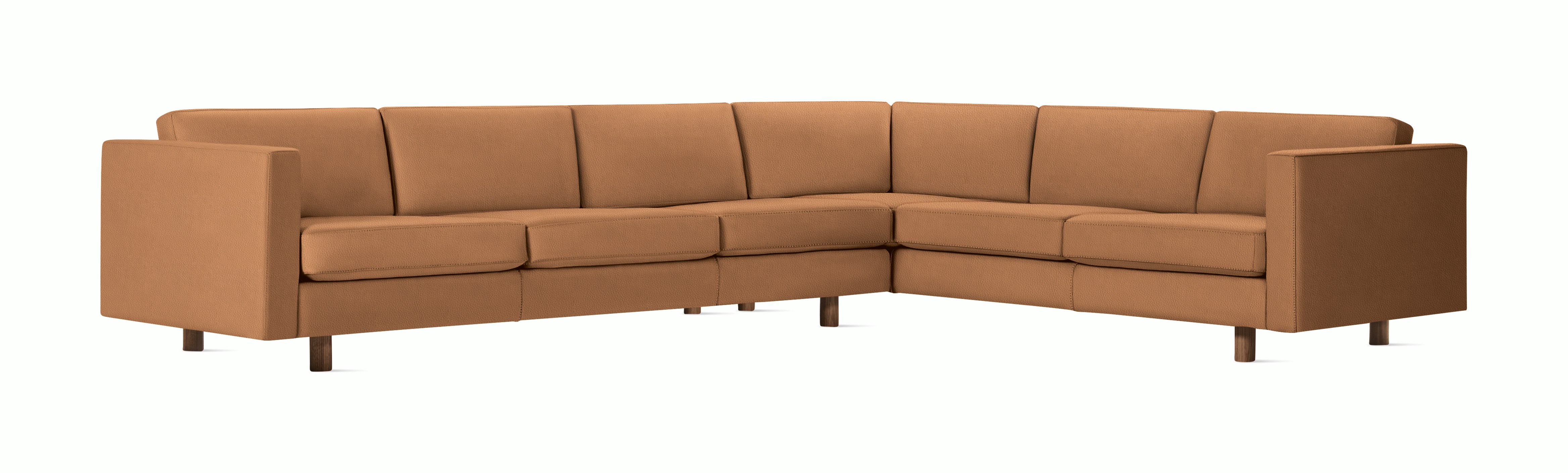 Lispenard Sectional in light brown leather with 4" legs.