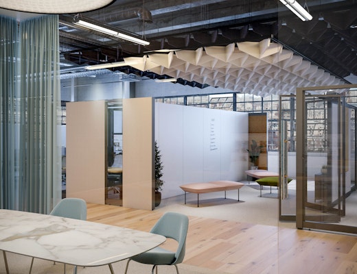 Thriving Workplace Ideation Free Zone with Rockwell Unscripted Creative Wall rockwell unscripted creative wall markerboard collaboration whiteboard ideation muuto oslo bench perch grasshoper table saarinen executive side chair free zone thriving workplace shared spaces team neighborhood