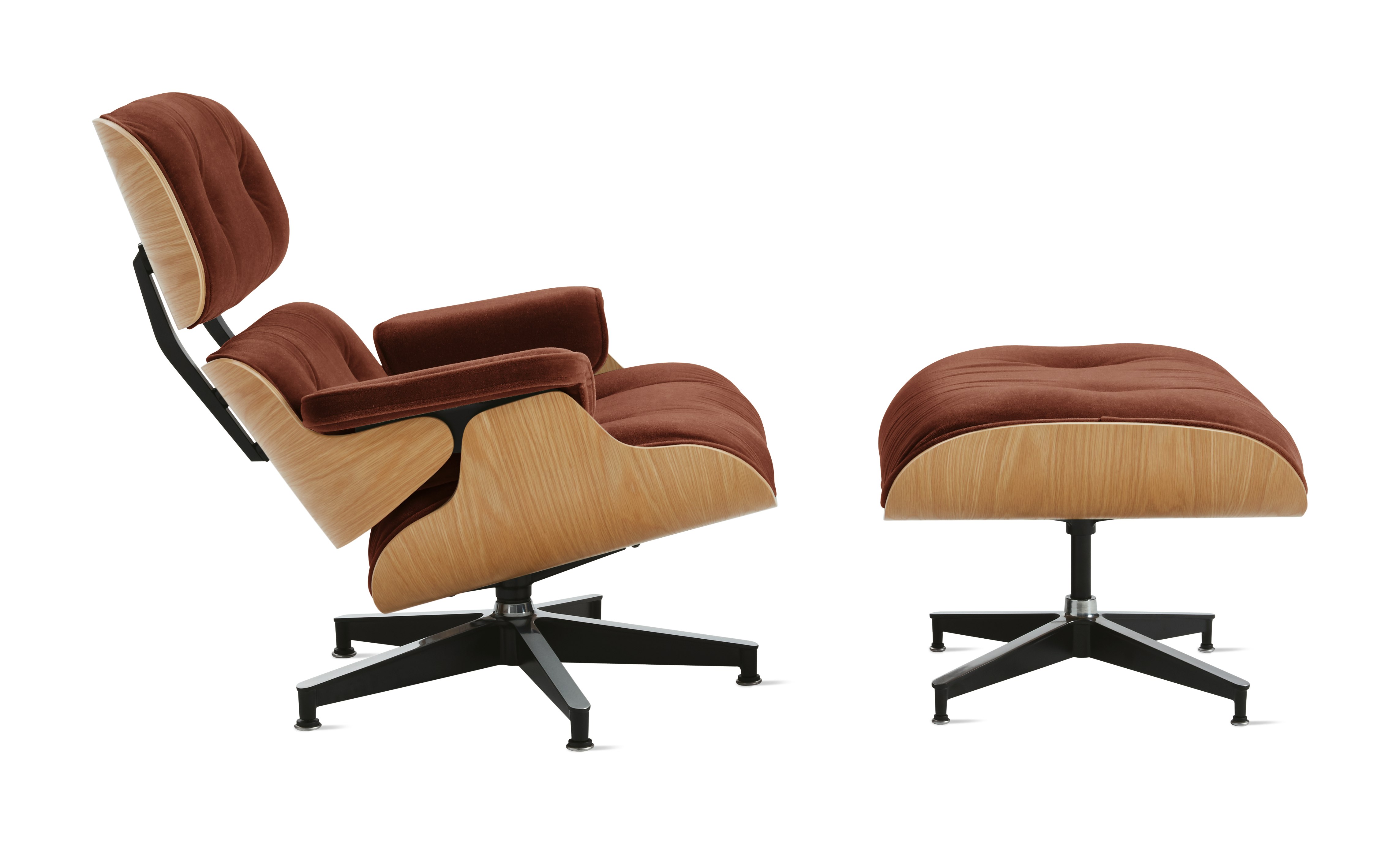 Eames Lounge & Ottoman  - White Oak,  Mohair Supreme,  Brandy