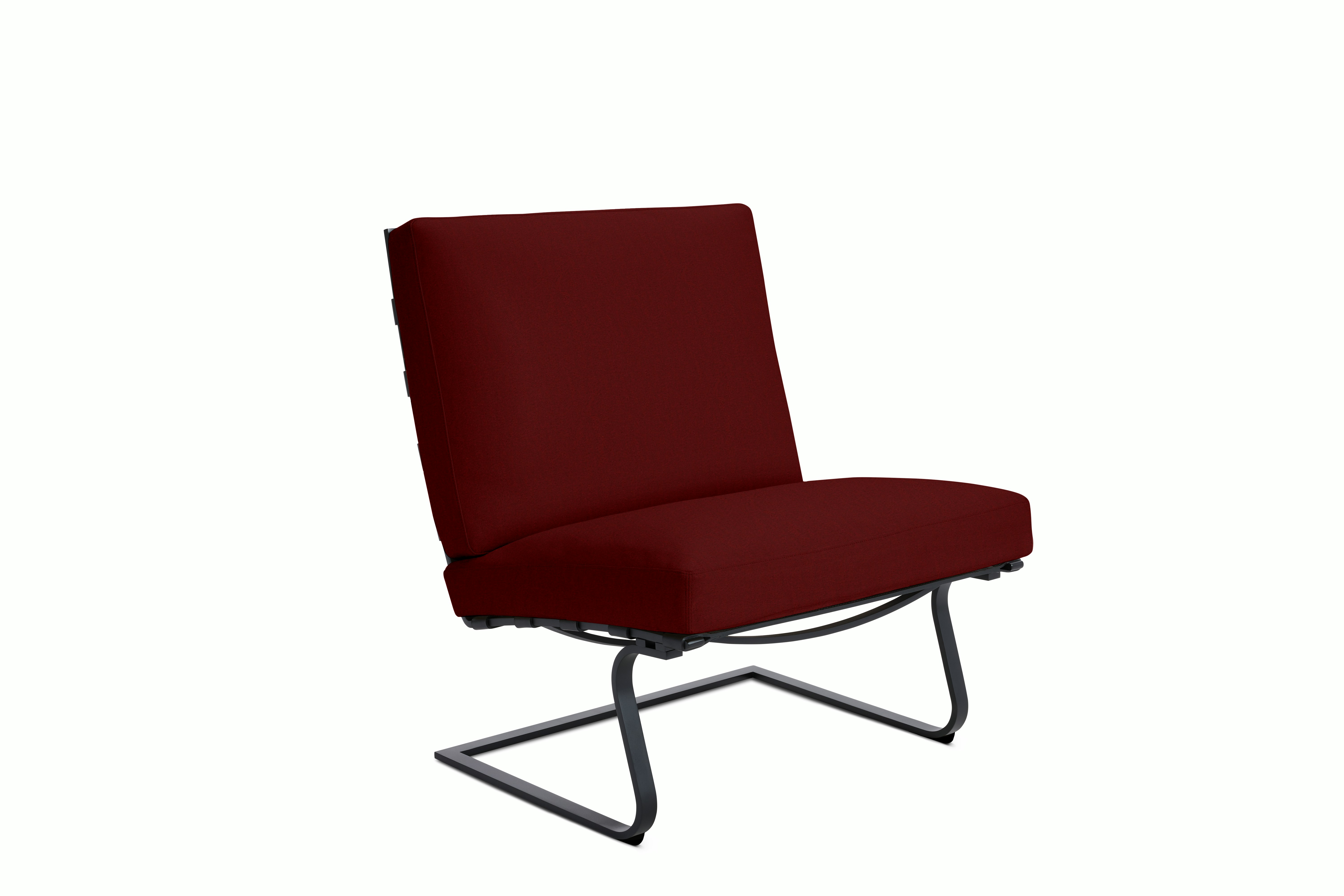 Tugendhat Chair in Knoll Velvet,  Flamenco with belting in Belting Leather,  Black and black frame