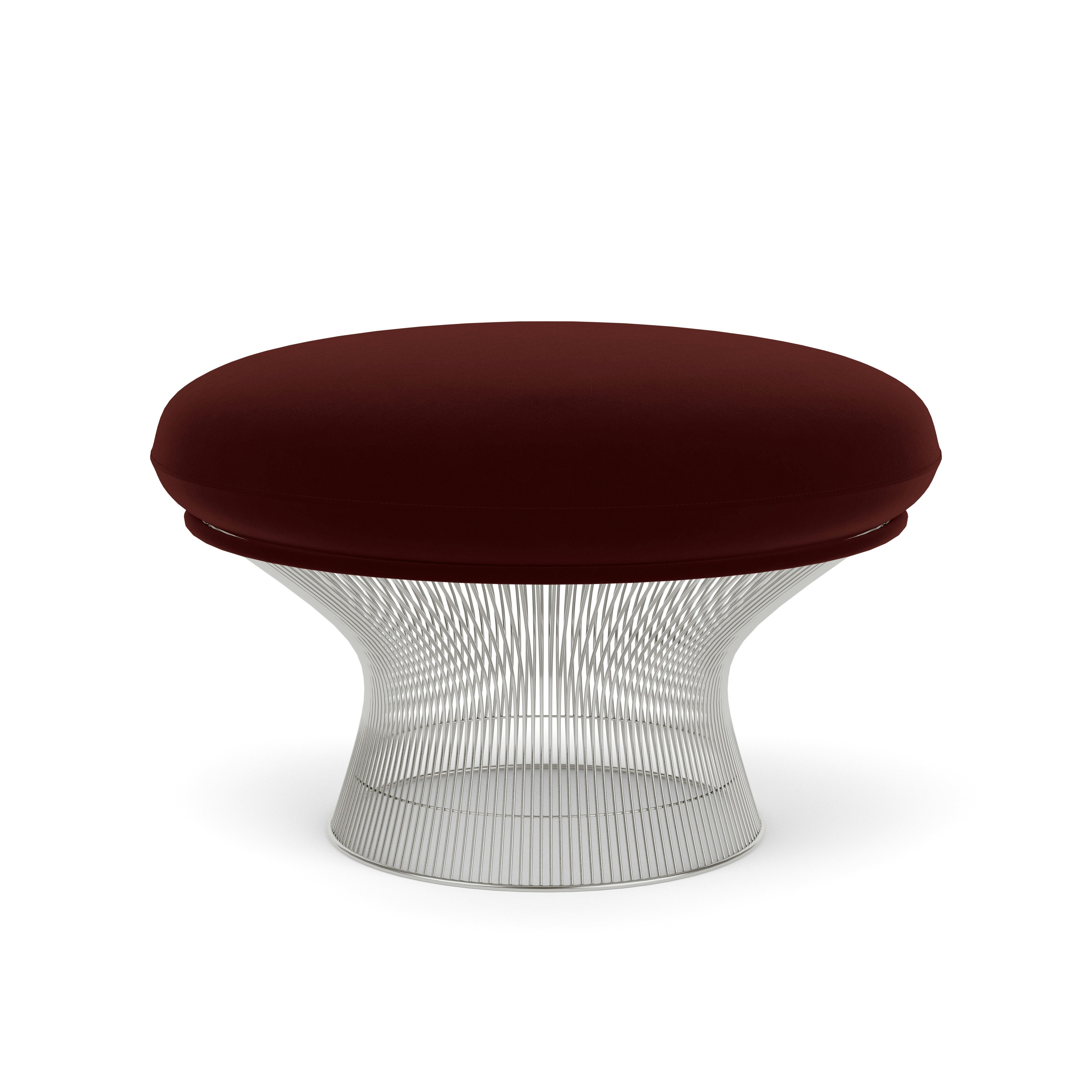 Platner Ottoman - Polished Nickel,  Knoll Velvet,  Wine