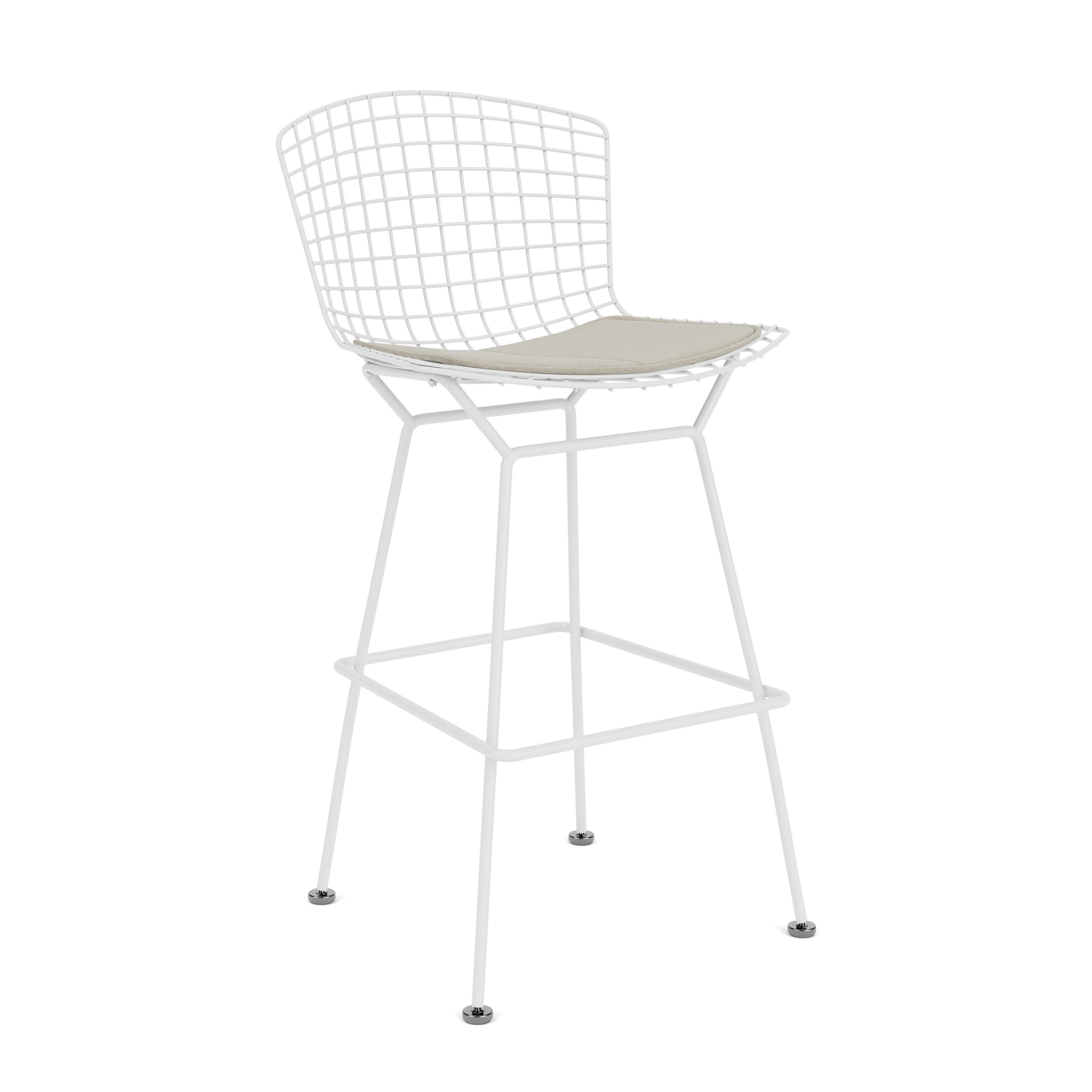 Bertoia Stool - Bar Height, With Seat Pad, White, Crossroad, Almond