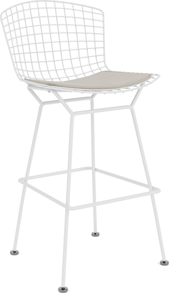 Bertoia Stool - Bar Height, With Seat Pad, White, Crossroad, Almond
