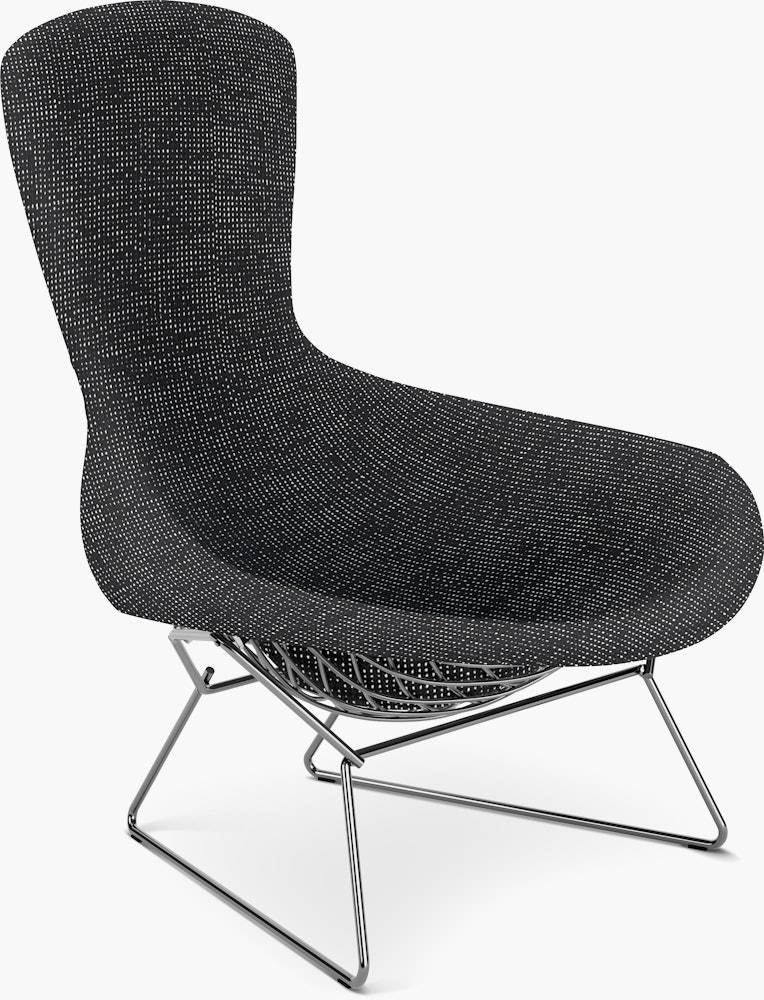 Bertoia Bird Lounge Chair,  Polished Chrome,  Full Cover,  Prestini,  Black and White